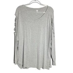 A&I Plus Size 3X Grey Long Sleeve Cutout Sleeve Tunic Top Soft Stretch Pullover